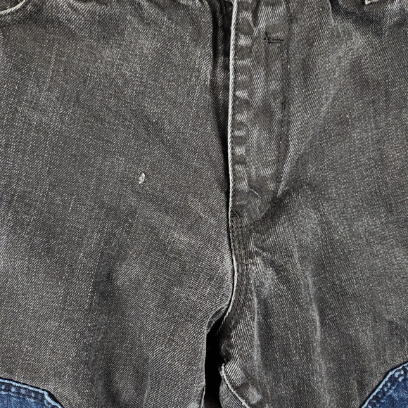 Rocawear Jeans Mens 37x32 Black Blue Two Tone Patched Denim Straight Fit Y2K VTG - Picture 2 of 14